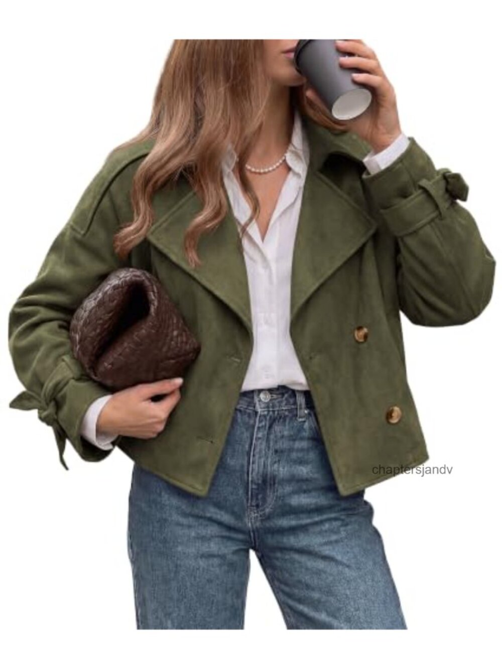 Faux Suede Cropped Trench Coat Double Breasted Casual Jacket